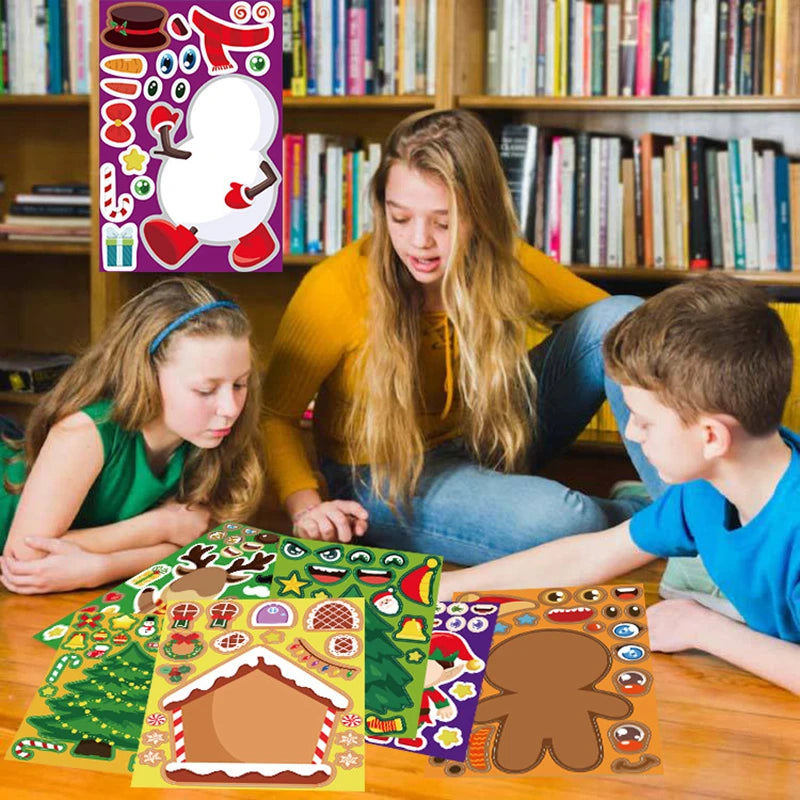 Make-a-Face Christmas Puzzle Stickers, 8 Sheets
