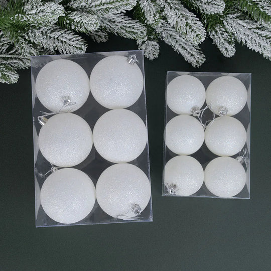 6-Piece Glitter White Christmas Ball Ornaments, 6 cm (2.36 in)