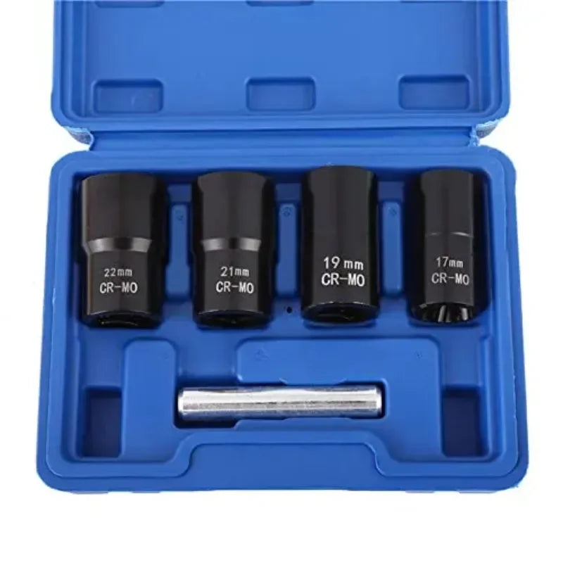 Damaged Lug Nut Extractor Socket Set for Car Wheels, 17 to 22 mm, with Case