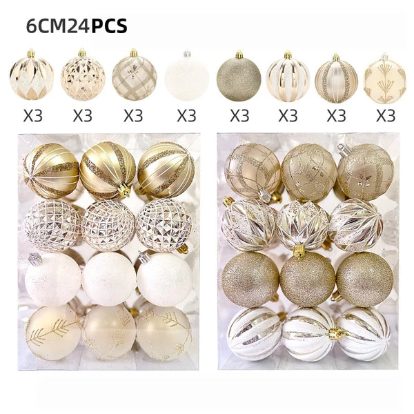 24-Piece Champagne Gold & White Christmas Ornament Set, 6cm (2.36 in)