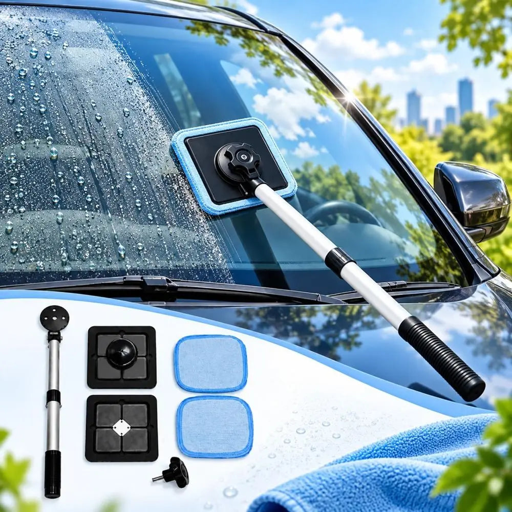Extendable Windshield Cleaning Kit with Magnetic Pad Holders