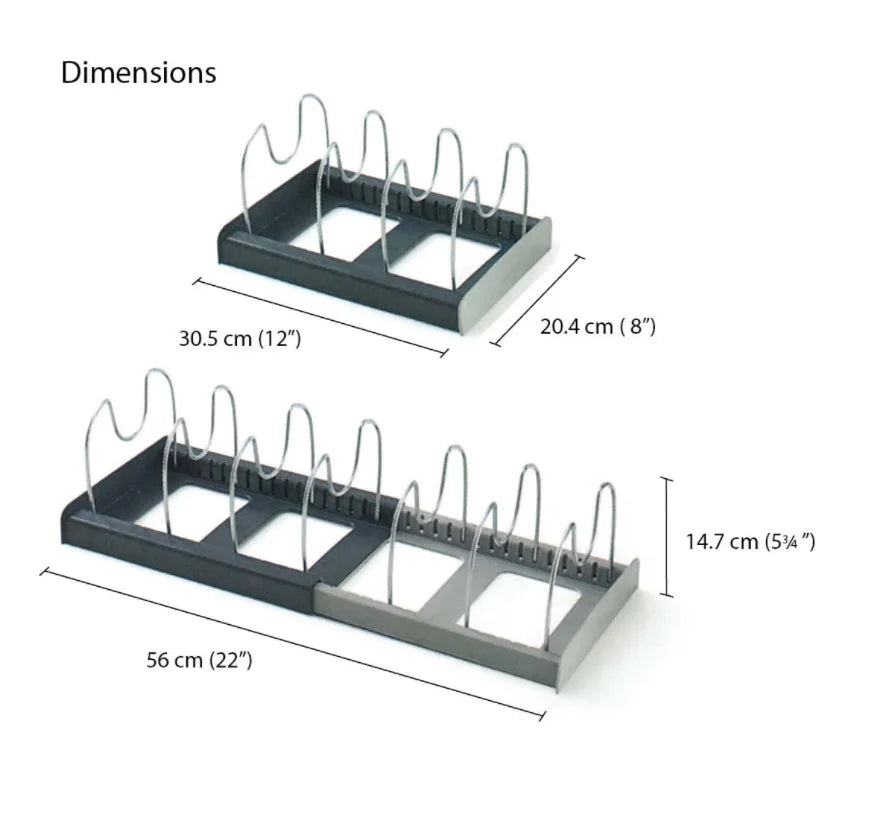 Expandable Pan and Lid Organizer Rack for Kitchen Cabinets with 7 Adjustable Dividers