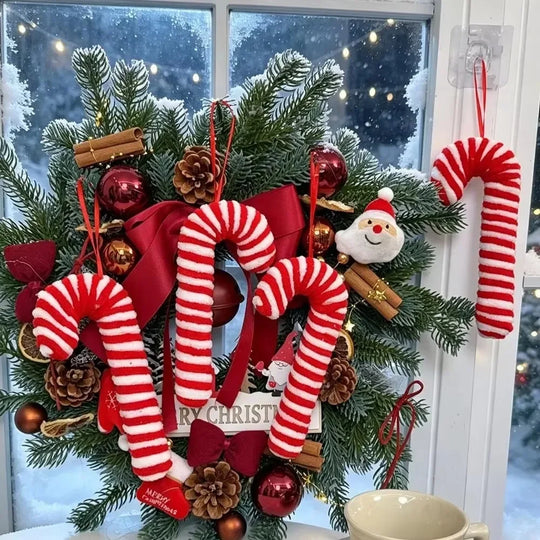 Red and White Candy Cane Christmas Ornaments, 5 Pack, 7 in Soft Fabric Hanging Canes