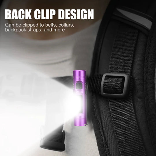 Keychain Travel Flashlight, USB Rechargeable, with Clip, Magnet and 9 Light Modes