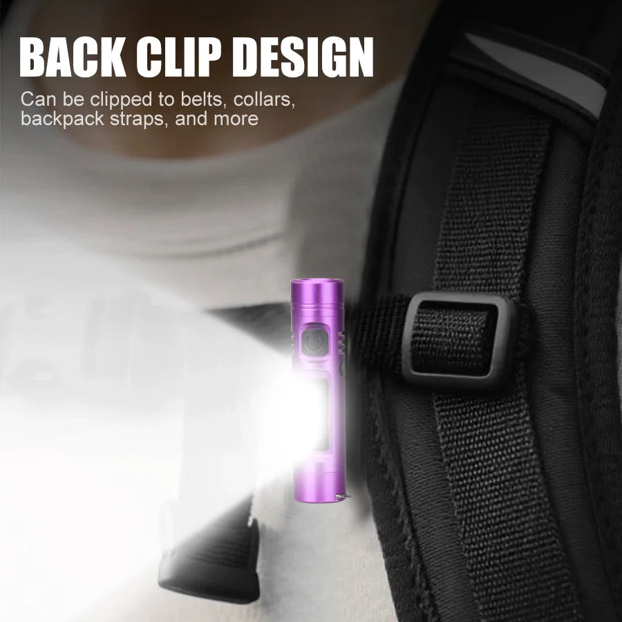Keychain Travel Flashlight, USB Rechargeable, with Clip, Magnet and 9 Light Modes