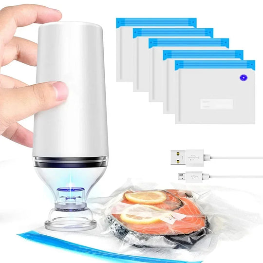 Handheld Electric Vacuum Sealer with 5 Reusable Food Storage Bags