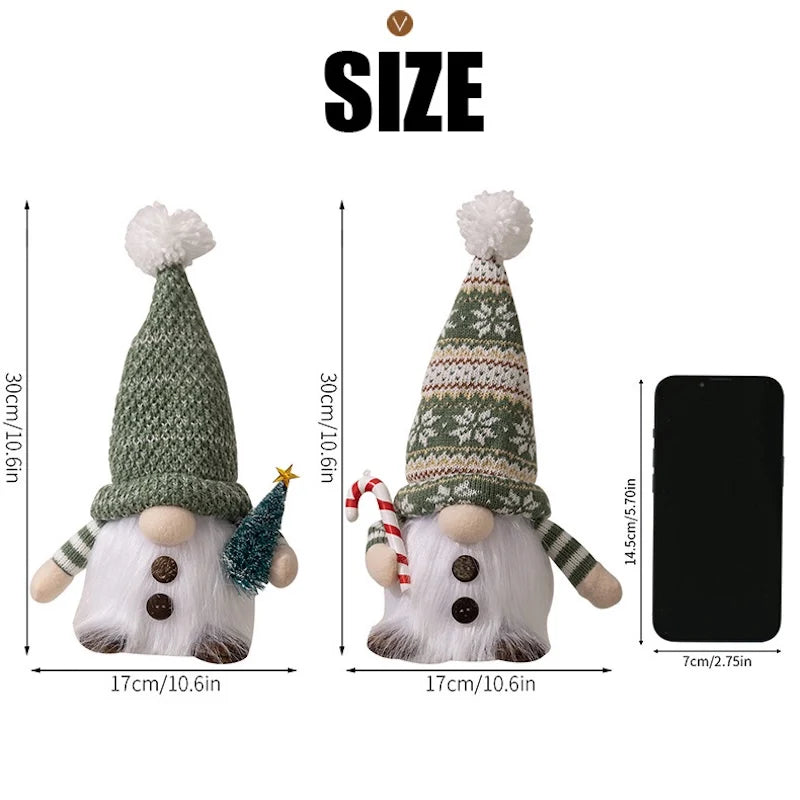 Light-Up Christmas Gnomes, Set of 2, 12 in Plush Gnomes with Green Knit Hats and LED Glow