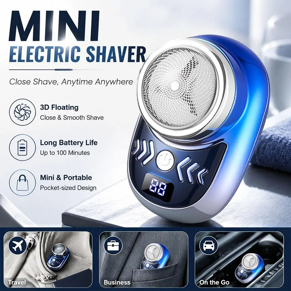 Mini Pocket Electric Shaver with LED Display, USB-C Rechargeable