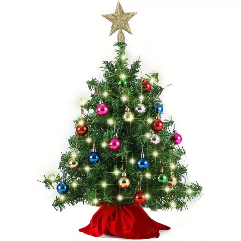 24-Inch Prelit Tabletop Christmas Tree, Warm White LED Lights with Ornaments and Star Topper