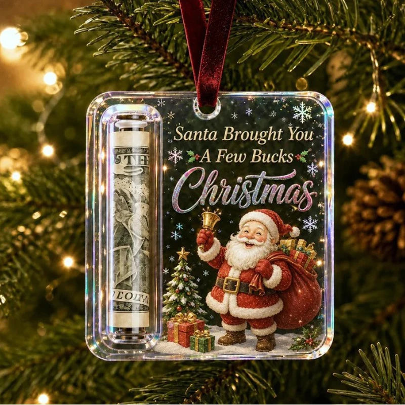 Christmas Cash Holder Ornament, Clear Acrylic Money Gift Holder for the Tree, Santa Design