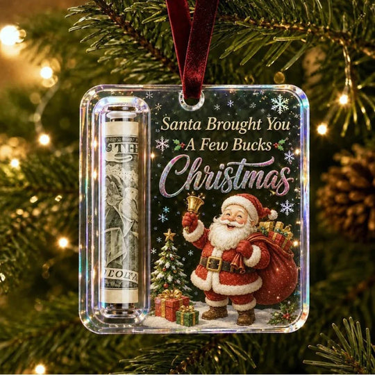 Christmas Cash Holder Ornament, Clear Acrylic Money Gift Holder for the Tree, Santa Design