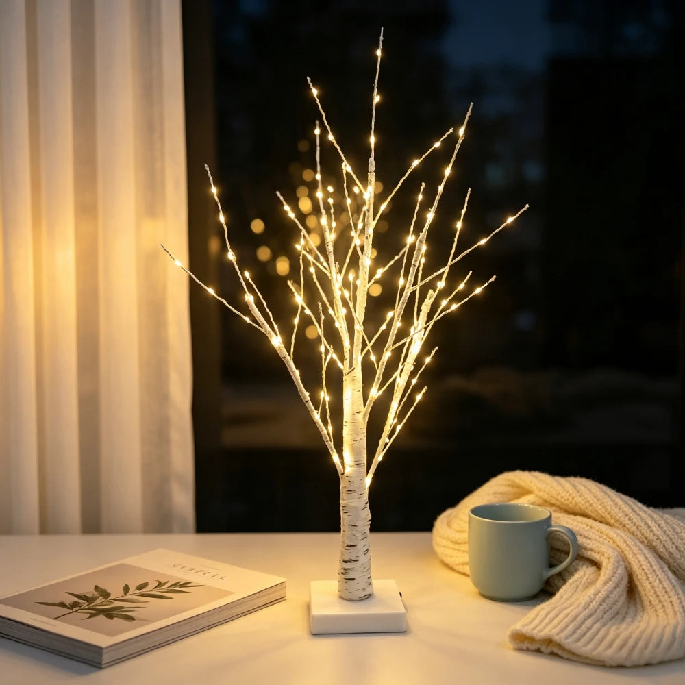 Lighted Birch Tree for Christmas Decor, 27 in Tabletop, 144 Warm White LEDs, USB or Battery