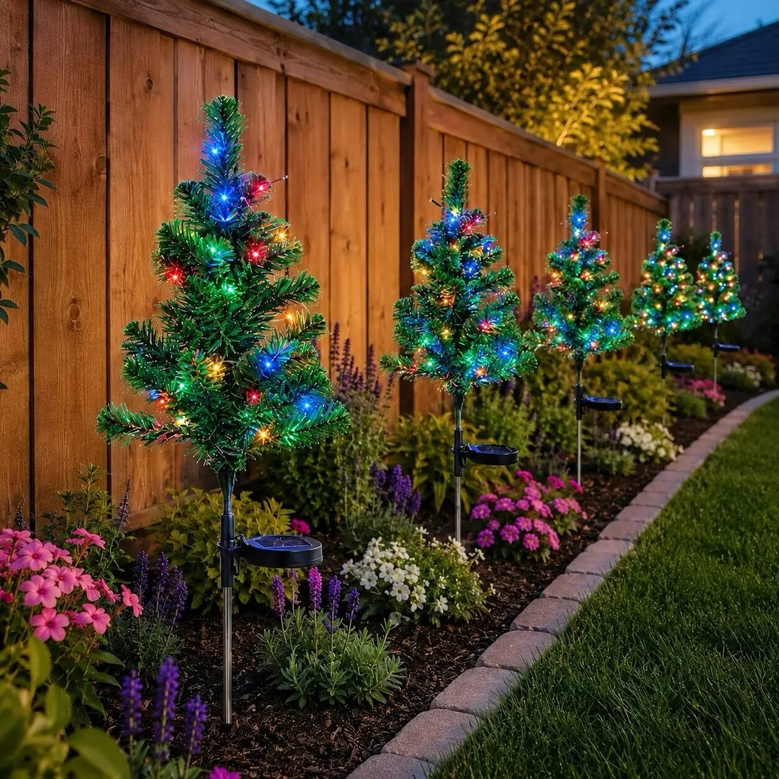 Solar Christmas Tree Stake Light, 27.5 in Lighted Pine Tree for Yard and Pathway, Multicolor LEDs