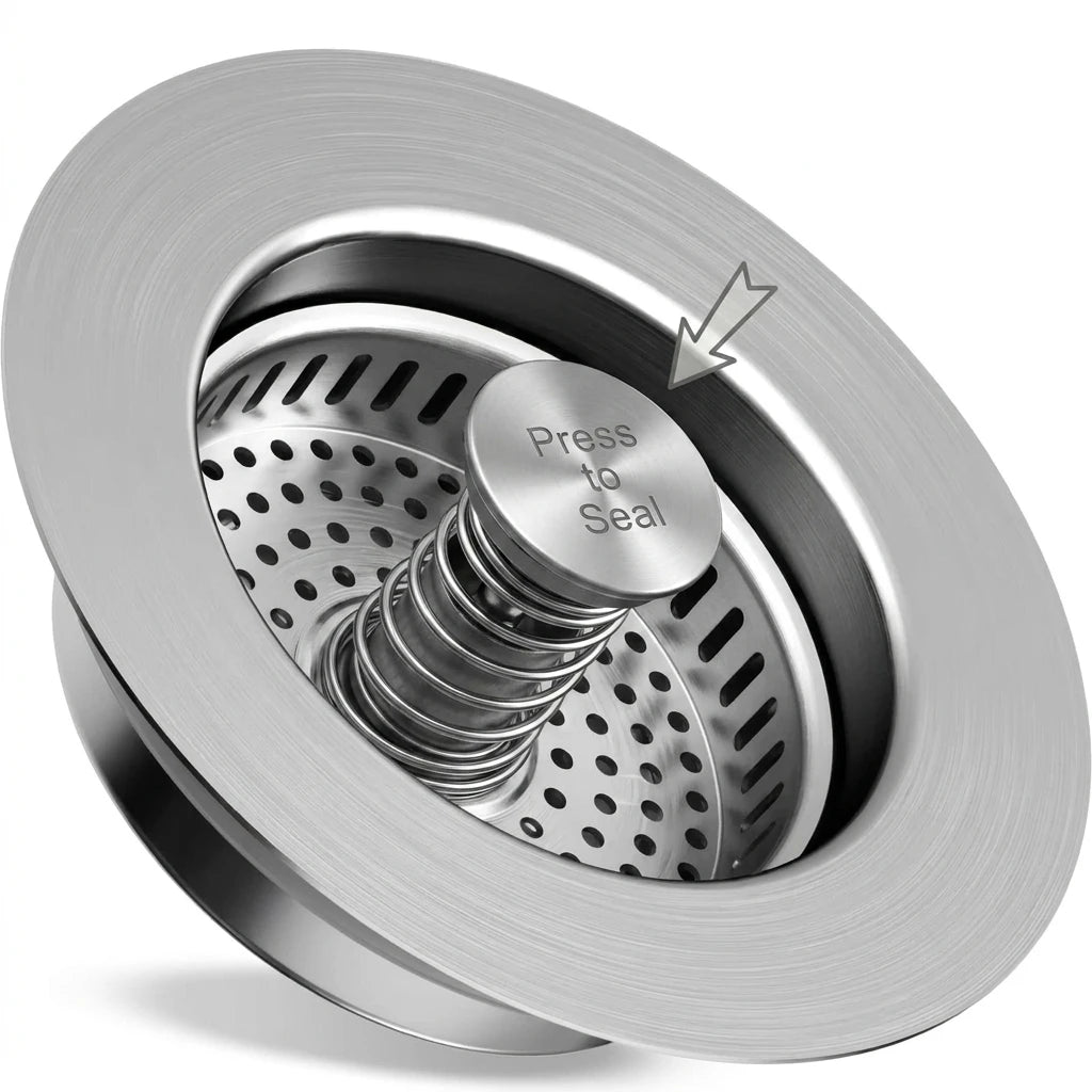 3-in-1 Stainless Steel Kitchen Sink Strainer with Pop-Up Stopper