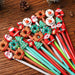 Christmas Cartoon Gel Pens, Set of 5 - Santa, Snowman & Reindeer Toppers, Kids Holiday Party Favors