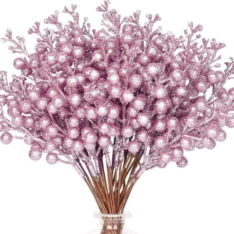Pink Glitter Berry Stems for Christmas Tree, Wreath and Garland, Pack of 10 Picks