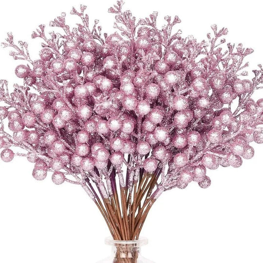 Pink Glitter Berry Stems for Christmas Tree, Wreath and Garland, Pack of 10 Picks