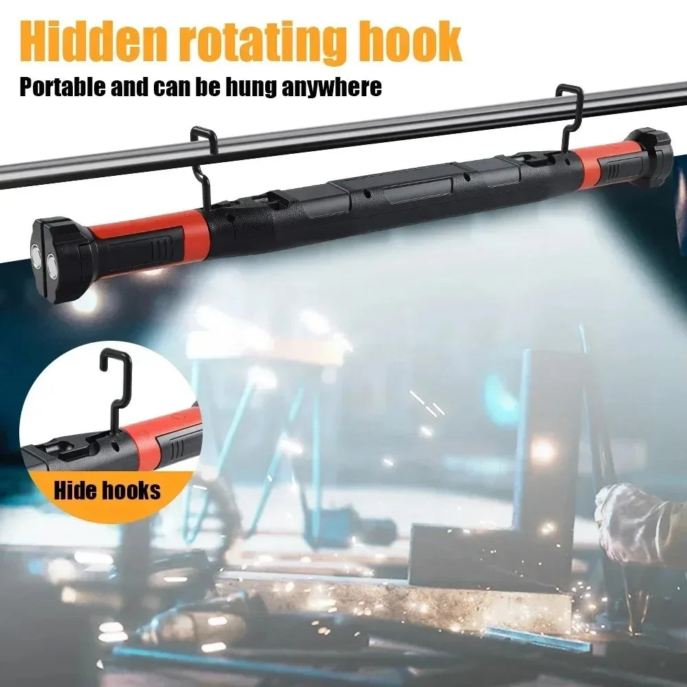 Rechargeable Magnetic LED Work Light Bar for Car Repair and Garage, with Hooks