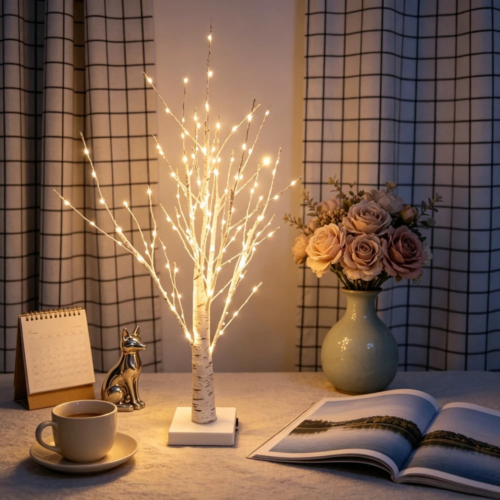 Lighted Birch Tree for Christmas Decor, 27 in Tabletop, 144 Warm White LEDs, USB or Battery
