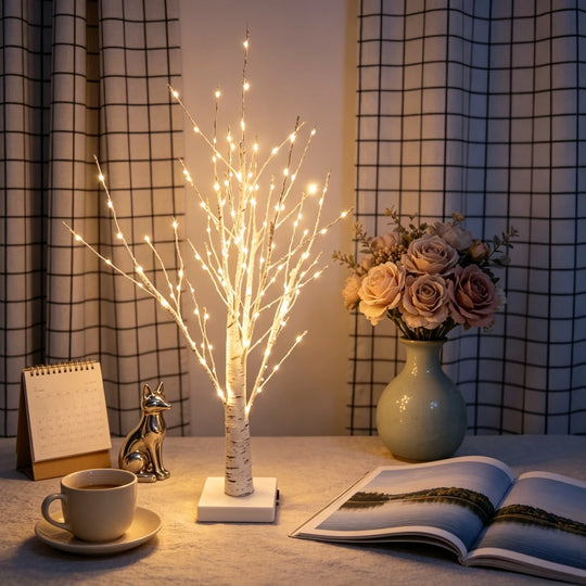 Lighted Birch Tree for Christmas Decor, 27 in Tabletop, 144 Warm White LEDs, USB or Battery