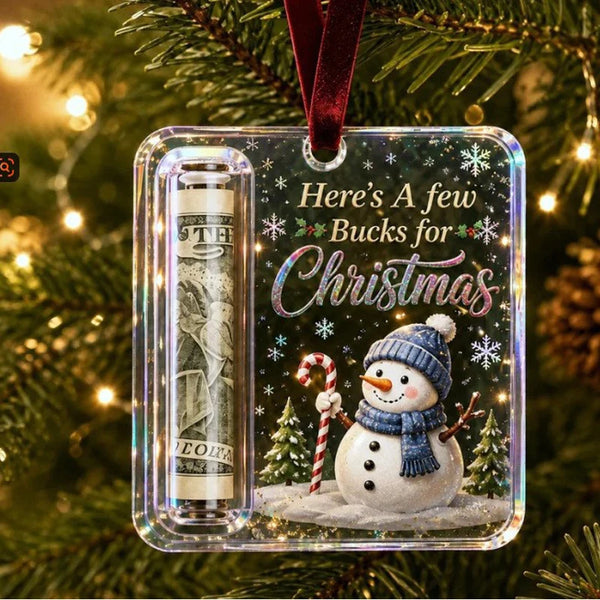 Christmas Cash Holder Ornament, Clear Acrylic Money Gift Holder for the Tree, Snowman Design