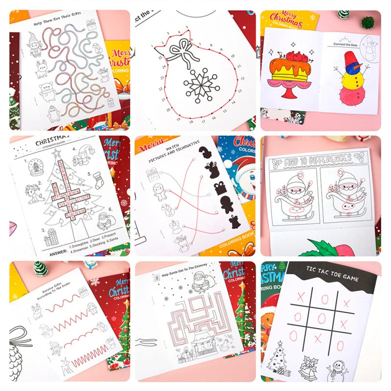 8-Book Set Kids Christmas Coloring Books with Bonus Activity Pages