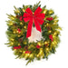 Pre-Lit Christmas Wreath, 24 in Battery Operated Front Door Wreath with 50 Warm White LEDs, Red Bow and Timer, Ships fro