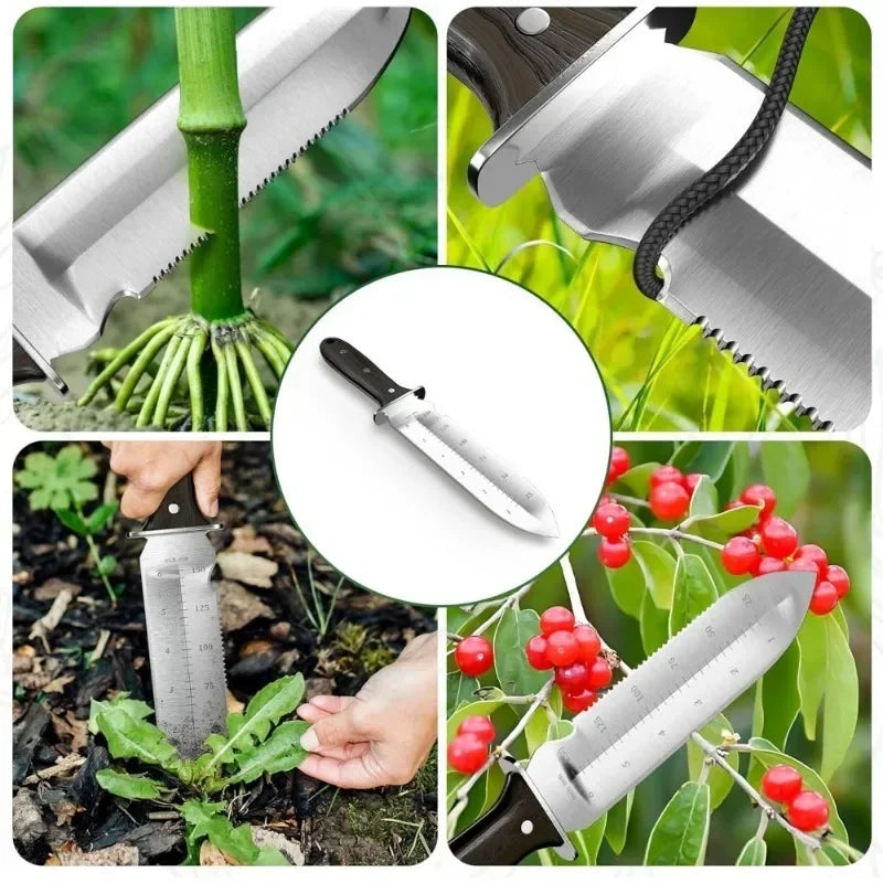 Hori Hori Garden Knife with Sheath, Stainless Steel Digging and Weeding Tool