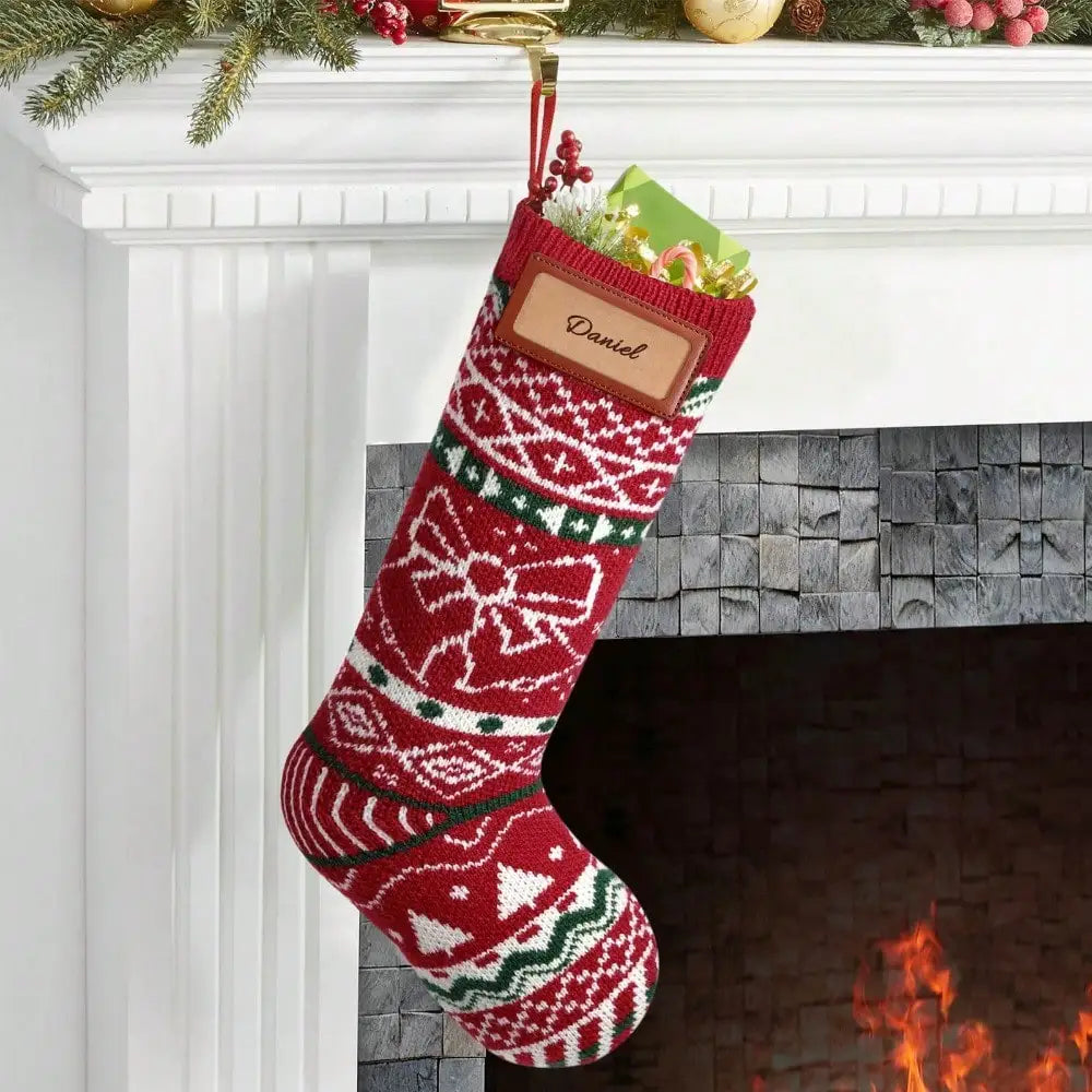 Knit Christmas Stockings, 4 Pack, 18 in with Name Patches, Red, White and Green