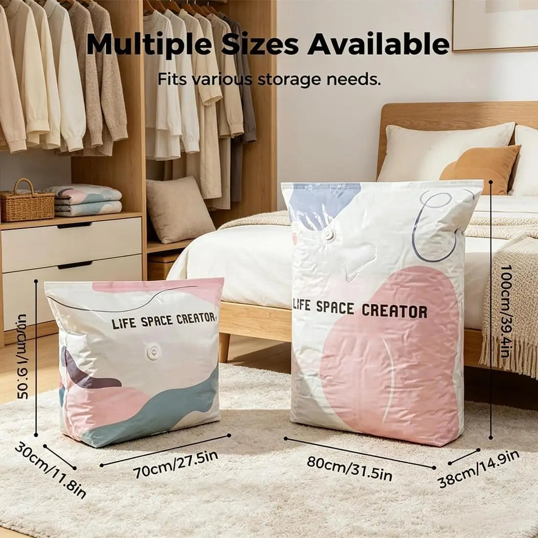 Cube Compression Storage Bags for Travel and Closet, No Pump Needed, Set of 4 Large