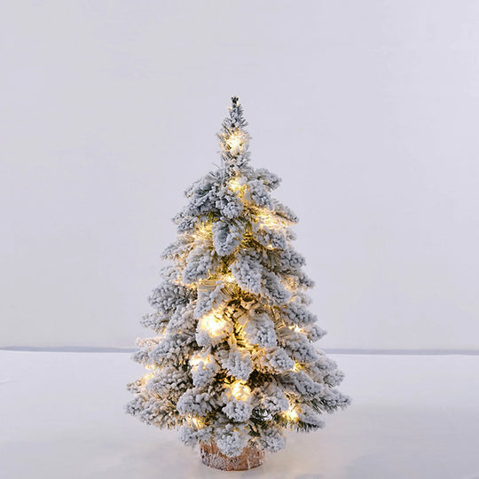 Mini Tabletop Christmas Tree with Lights, 18 in Snow Flocked with Wood Base