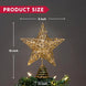 Gold Glitter Star Christmas Tree Topper, 10 Inch with 20 Warm White LED Lights, Battery Operated