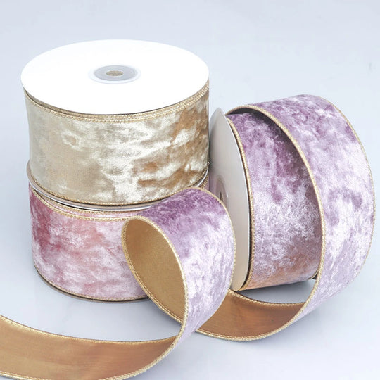 Gold Velvet Wired Edge Ribbon, 2 in x 9m (9.8 Yards), Christmas Gift Wrapping & Bow Making