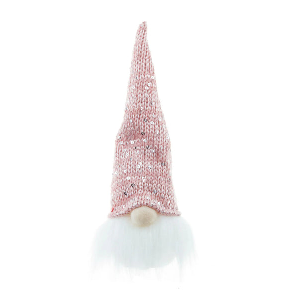 Light-Up Christmas Gnome, 7.9 in Plush LED Gnome with Pink Sequin Knit Hat, Tabletop and Tree Decoration