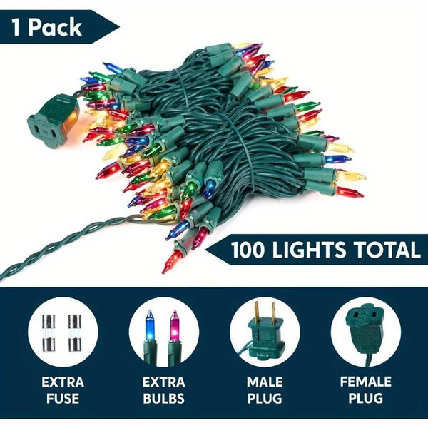 100-Count Multicolor Mini Christmas String Lights, 21.4 ft Green Wire, Plug-In