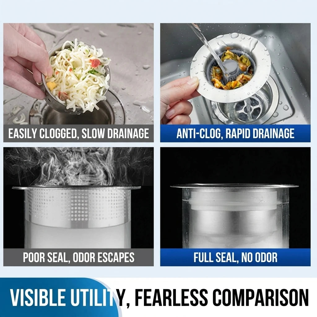 3-in-1 Stainless Steel Kitchen Sink Strainer with Pop-Up Stopper