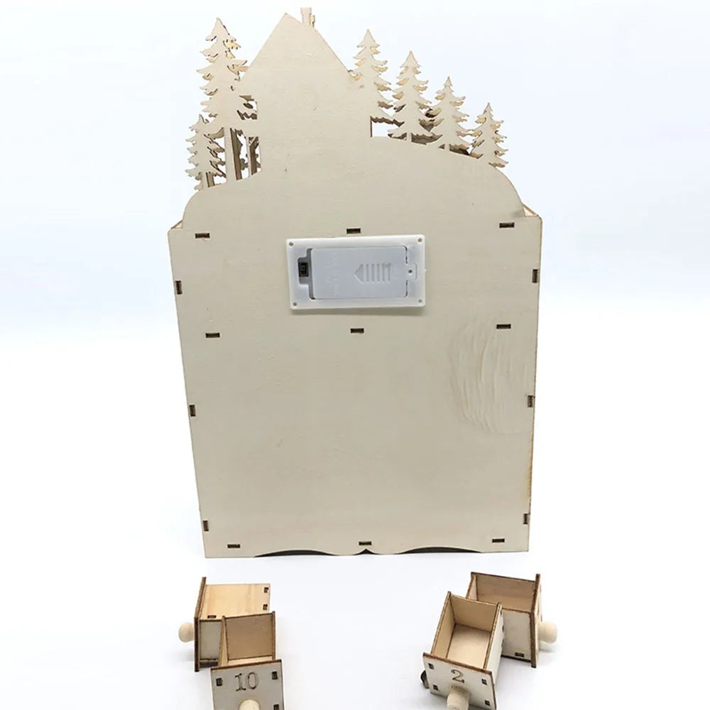 Wooden Christmas Advent Calendar with 24 Drawers and LED Lighted Village Scene