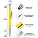 Multi-Tool Pen with Spirit Level, Ruler, Screwdrivers and Stylus