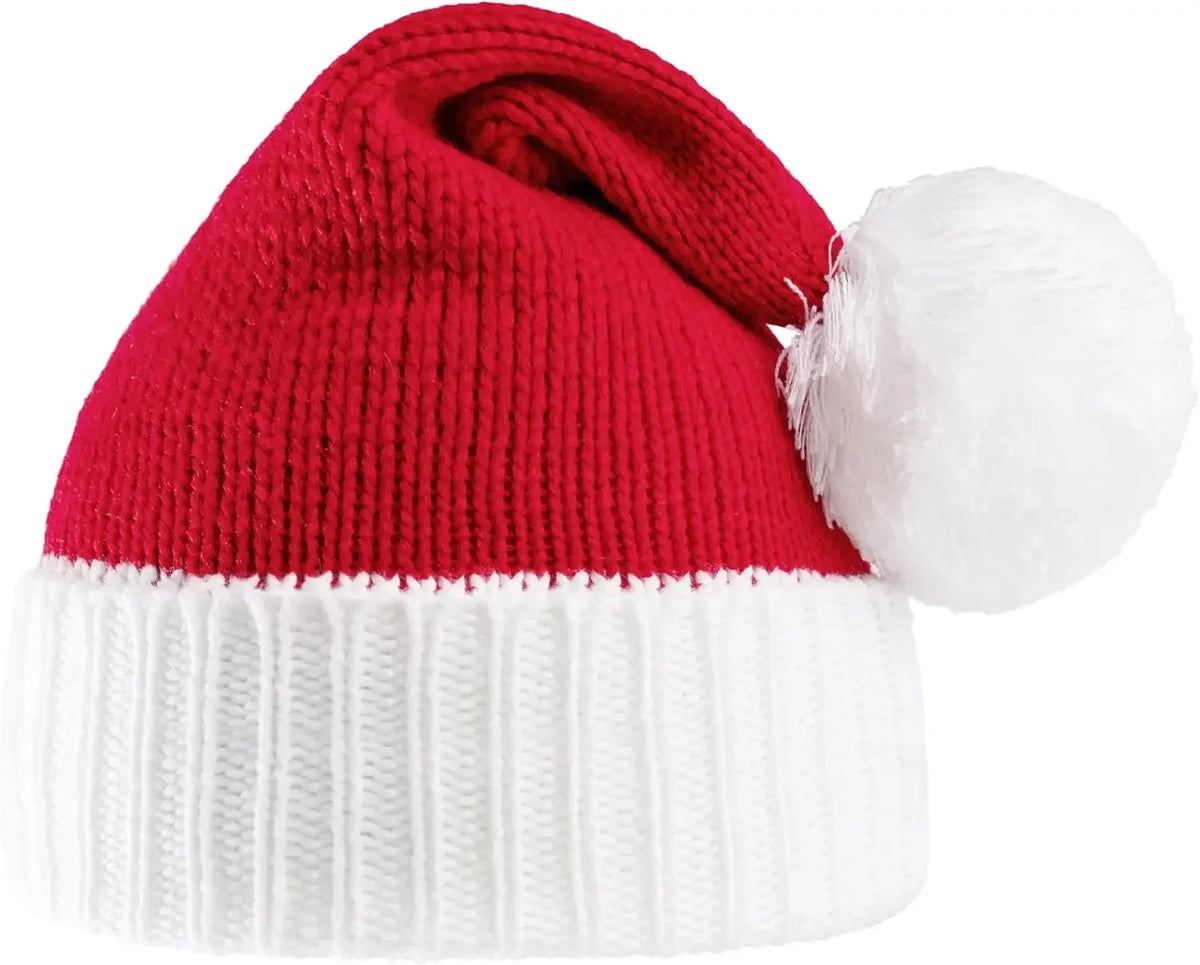 Red Knit Christmas Santa Beanie Hat with White Pom Pom