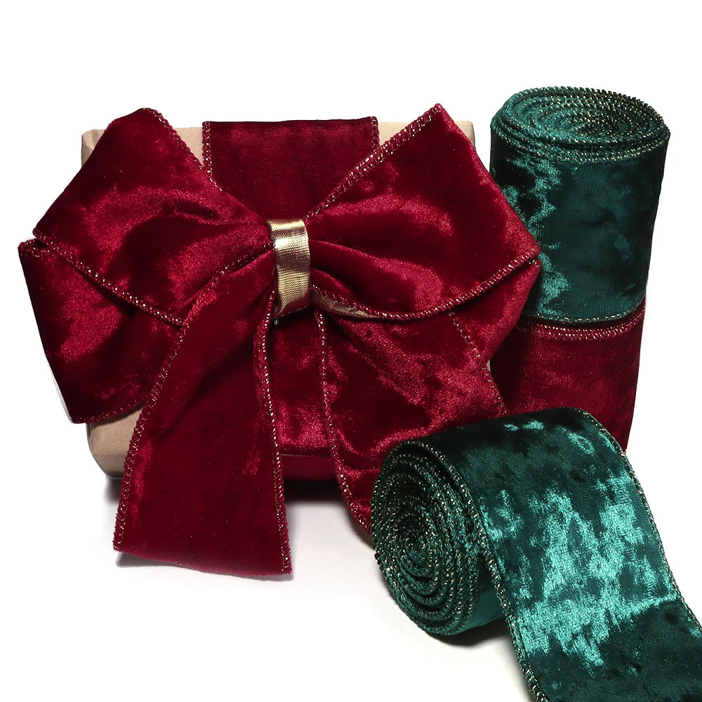 Christmas Velvet Wired Ribbon, Green, 3 Yards x 6.3cm