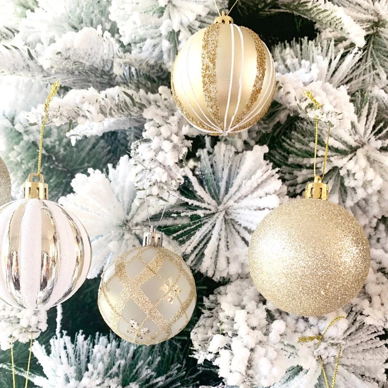 24-Piece Champagne Gold & White Christmas Ornament Set, 6cm (2.36 in)