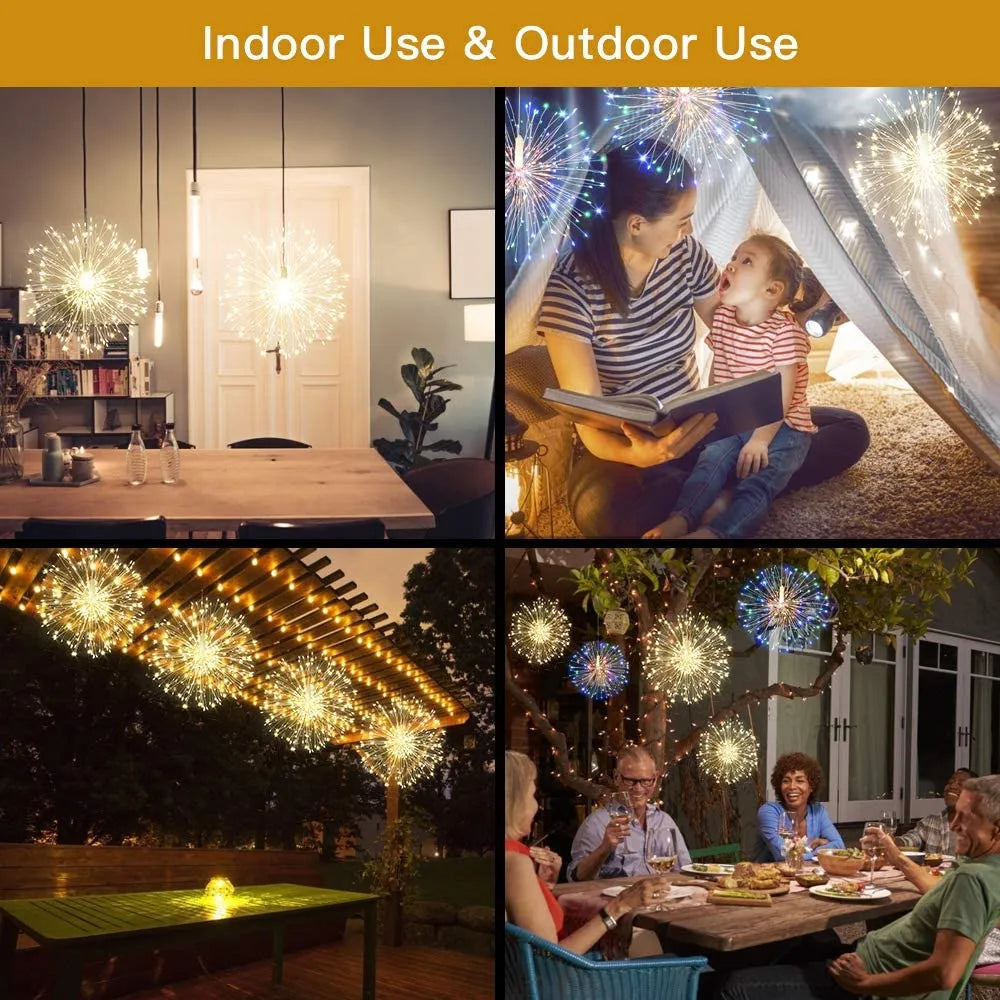 Christmas Firework Starburst Light, 200 LED Hanging Fairy Light with Remote, Battery Powered