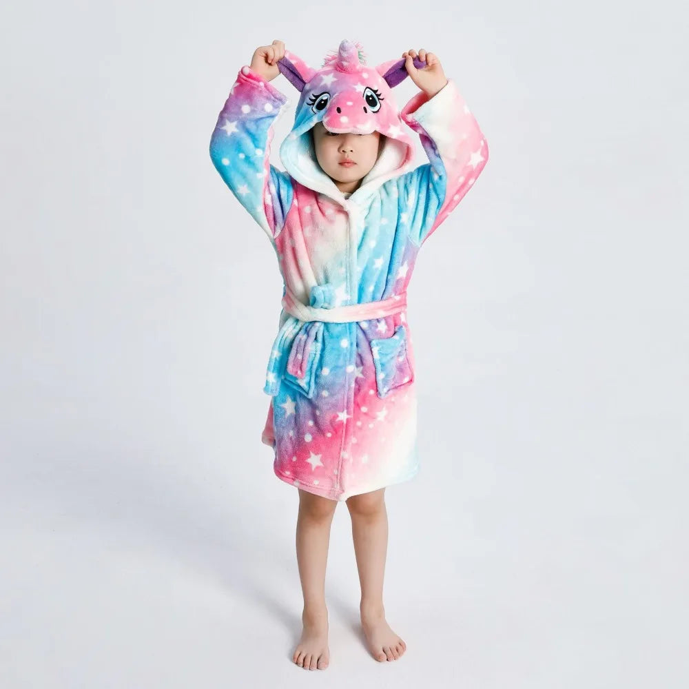 Kids Rainbow Unicorn Hooded Christmas Bath Robe
