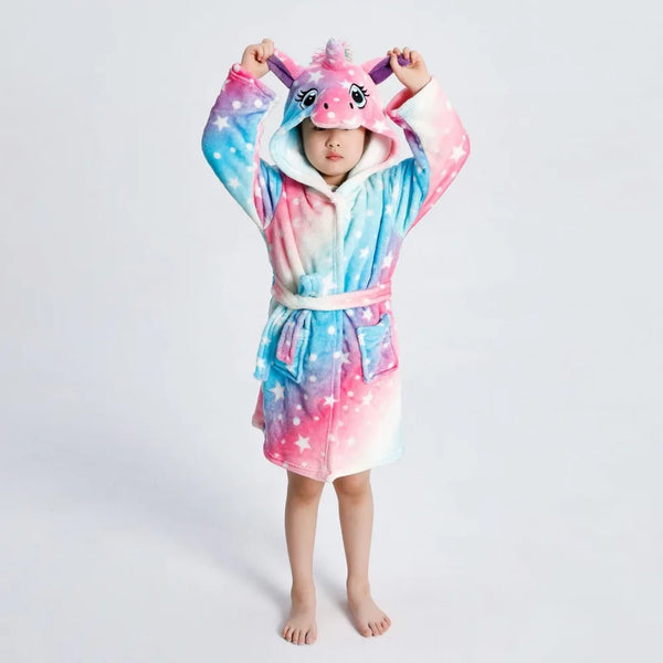 Kids Rainbow Unicorn Hooded Christmas Bath Robe