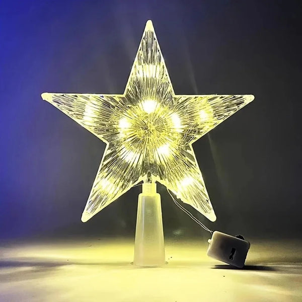 Lighted Star Christmas Tree Topper, 5.9 in Clear Star with Warm White LEDs, Battery Operated