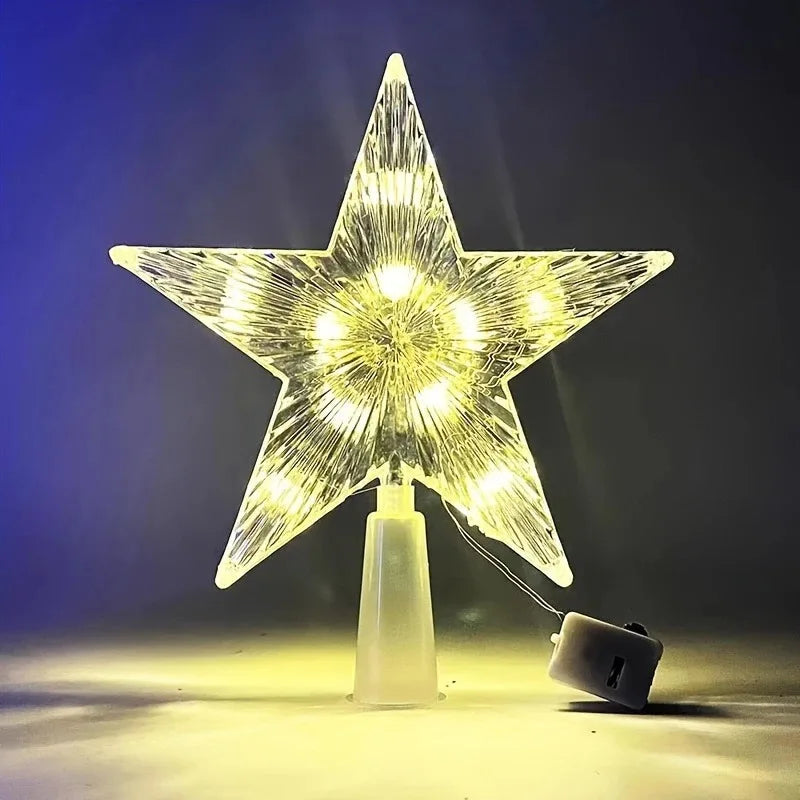 Lighted Star Christmas Tree Topper, 5.9 in Clear Star with Warm White LEDs, Battery Operated