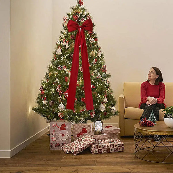 Large Red Christmas Tree Topper Bow with 4 ft Streamers