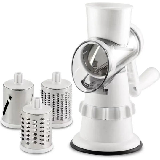 Rotary Cheese Grater with 3 Stainless Steel Drums and Suction Base