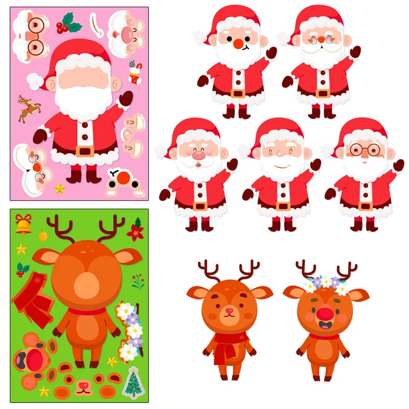 Christmas Make-a-Face Puzzle Stickers, Santa, Snowman & Reindeer