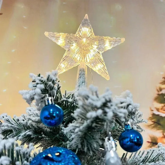 Lighted Star Christmas Tree Topper, 5.9 in Clear Star with Warm White LEDs, Battery Operated